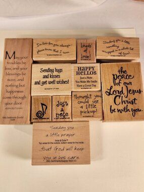 LOT of 11 wood-mounted rubber stamps Beautiful sentiments!